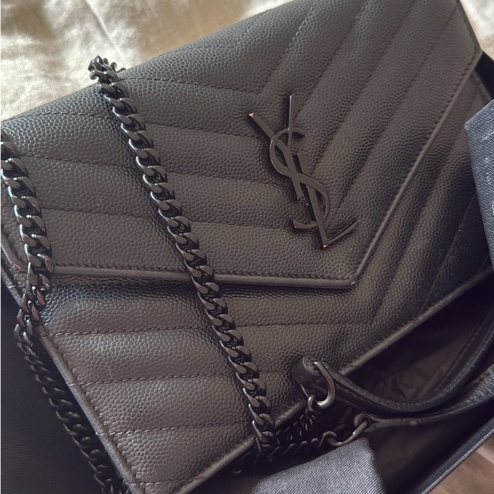 Saint Laurent Black Cassandre Envelope Chain Bag - Picture 3 of 8